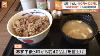 松屋「牛めし」並盛400円→430円に値上げへ　深夜料金も本格導入　午後10時～午前5時まで7％前後上乗せ