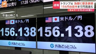 トランプ前大統領が円安・ドル高に懸念　約1か月ぶりの円高水準1ドル＝156円台前半に