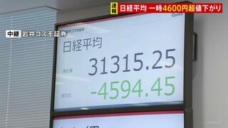 日経平均 一時4600円超値下がり　取引時間中の過去最大