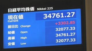 日経平均株価が反発　一時3300円以上の値上がり