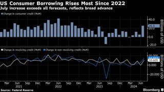 米消費者信用残高、７月は255億ドル増－22年11月以来最大の増加